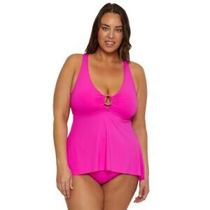 Becca Etc Plus Size Marble Canyon Ring Tankini Top Pink Size 3XL 0145